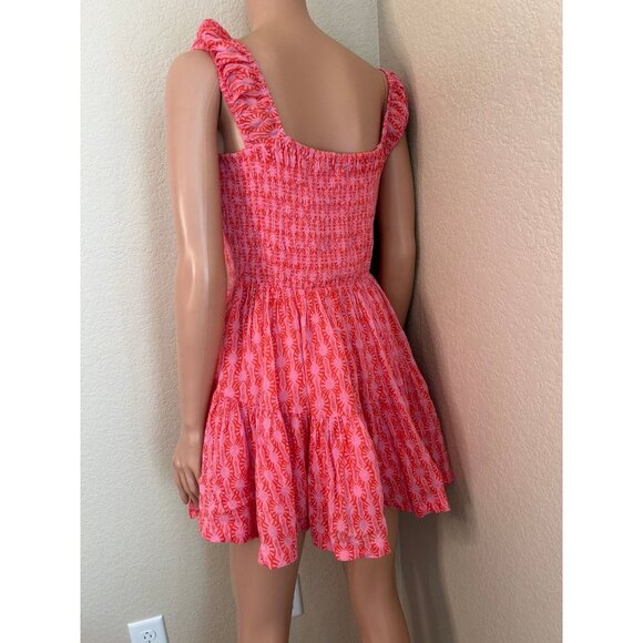 Free People Sweet Annie dress smocked pink 100% cotton fit flare SZ M Summer - Picture 9 of 12